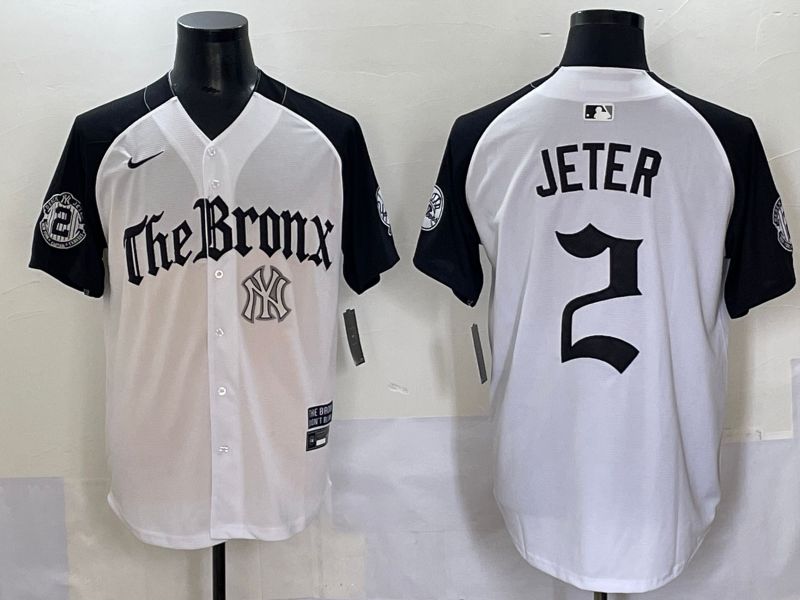 Men 2025 New York Yankees #2 Jeter White black Five generations Joint Name Nike MLB Jersey style 60